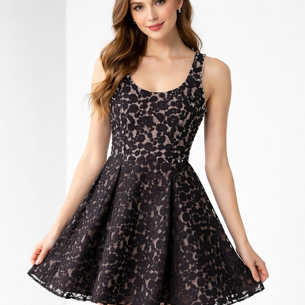 Disney Minnie Rocks the Dots Dress Small Black Lace Fit Flare Sleeveless